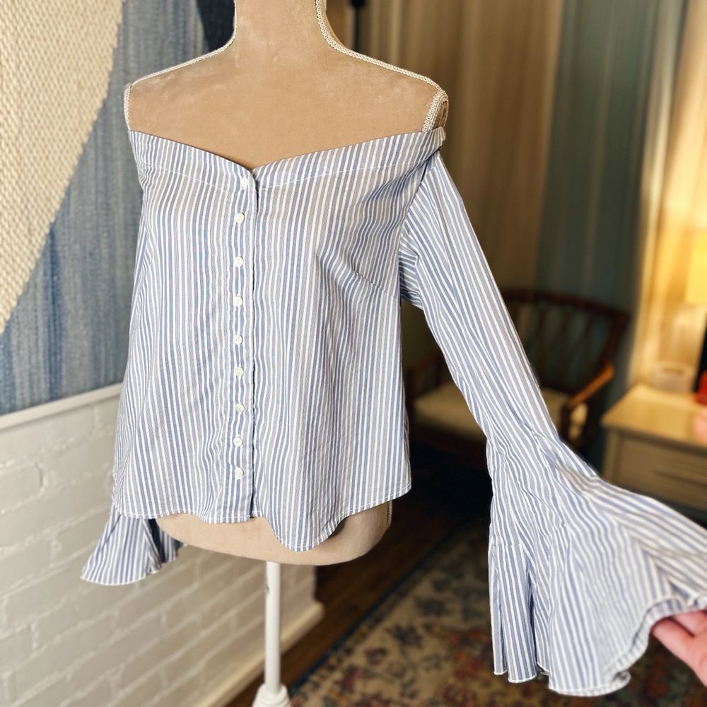 Free People Blue and White Striped Blouse